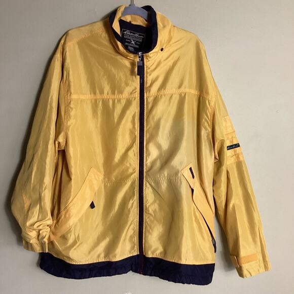 Eddie Bauer Vntg  Men Yellow Rain Jacket Vented  Lined  Zip Front  Mens Lrg  EUC - Picture 3 of 9